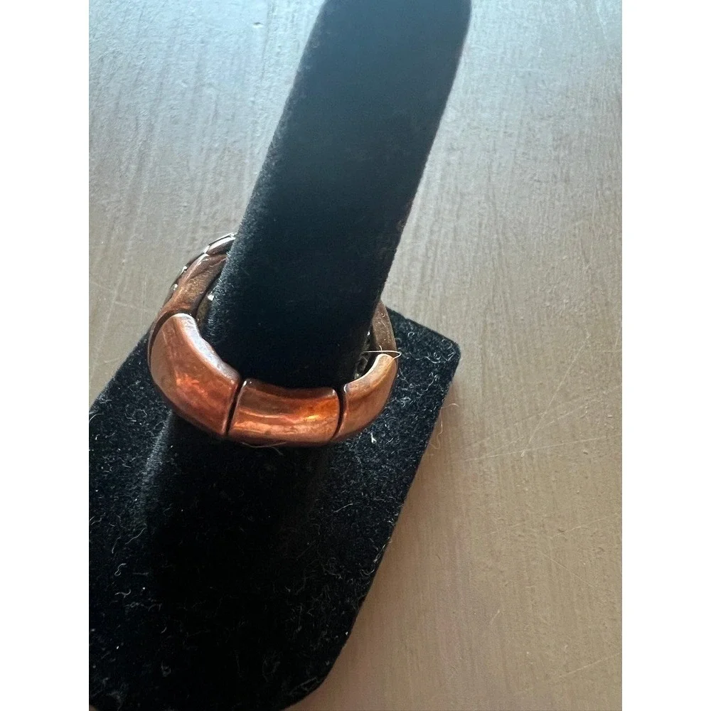 Dome Stretch Ring Copper Tone Lattice Statement Adjustable Metallic Industrial
